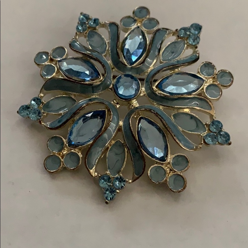 Pale blue enamel and crystal snowflake brooch